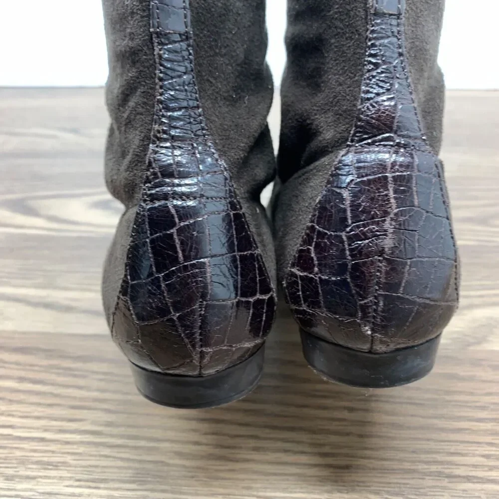 Donald J Pliner Sock‎ Boots Shoes Womens Size 7.5 N Brown Fabric Croc Leather